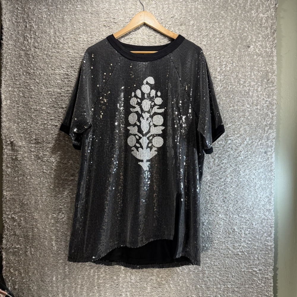 Free People Movement Sequin Run Off Tee S Boho Festival Lagenlook LOGO